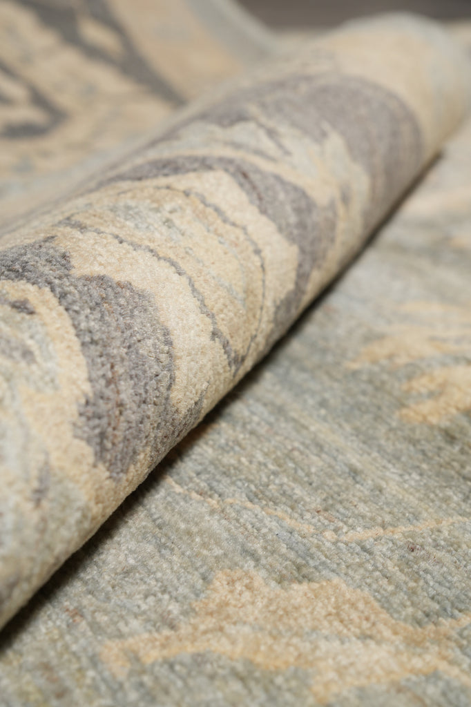 9 x 11.8 Olive Green Handmade Chobi Peshawar rug #F-4239