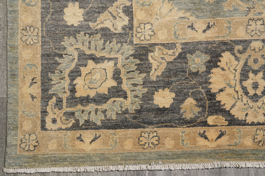 9 x 11.8 Olive Green Handmade Chobi Peshawar rug #F-4239