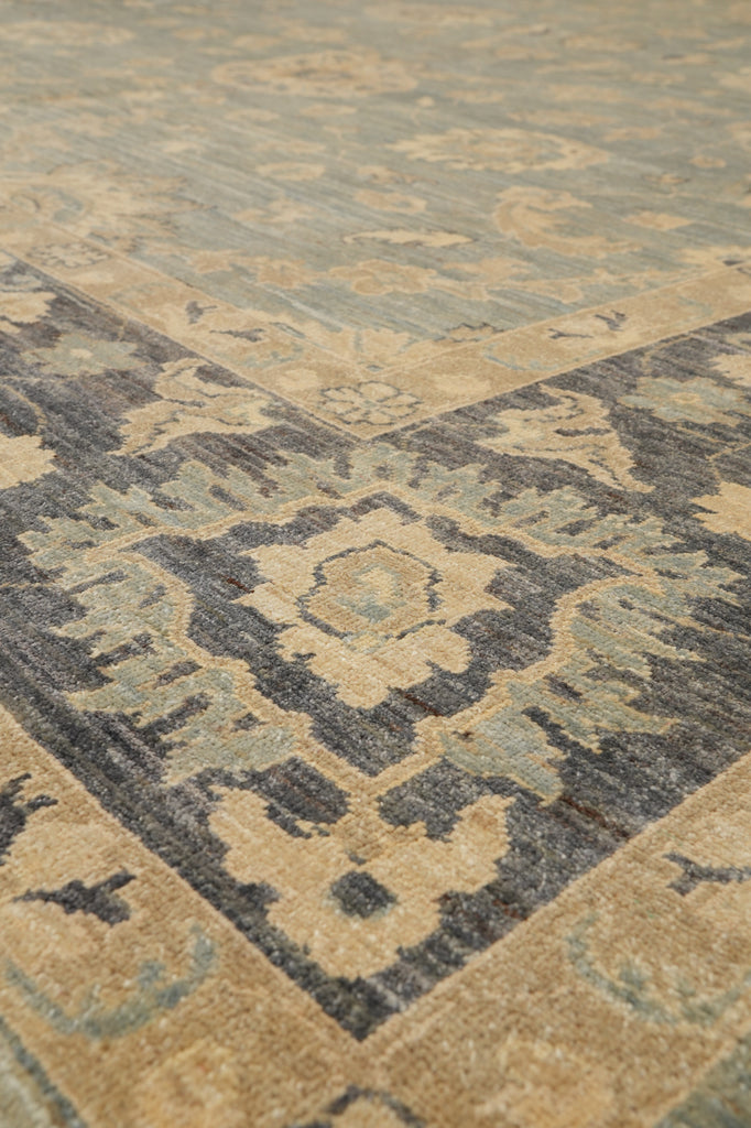 9 x 11.8 Olive Green Handmade Chobi Peshawar rug #F-4239