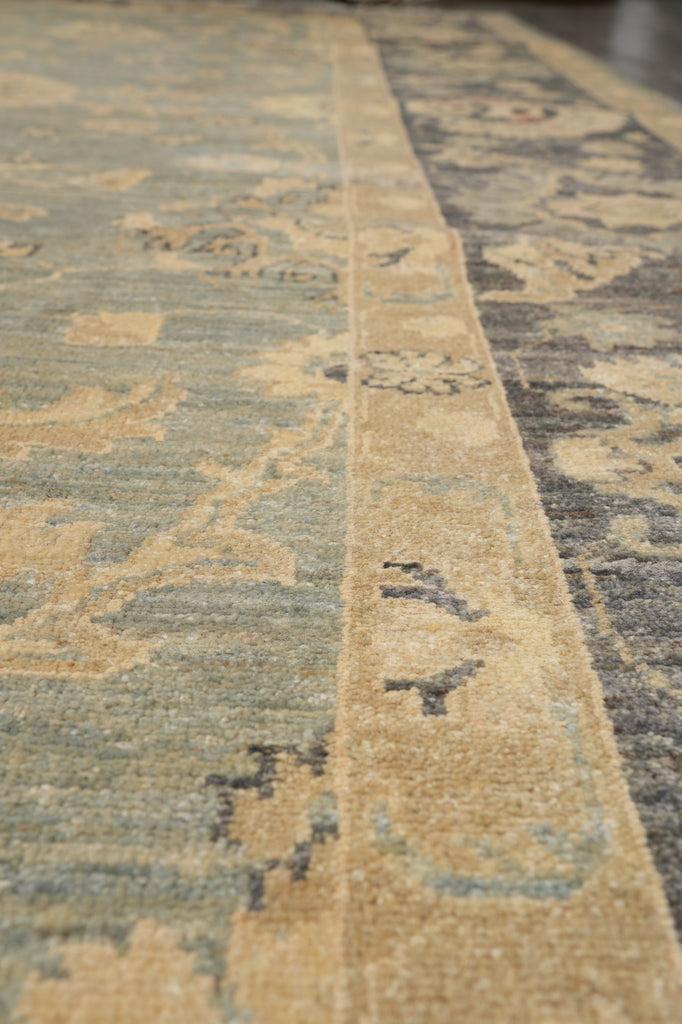 9 x 11.8 Olive Green Handmade Chobi Peshawar rug #F-4239