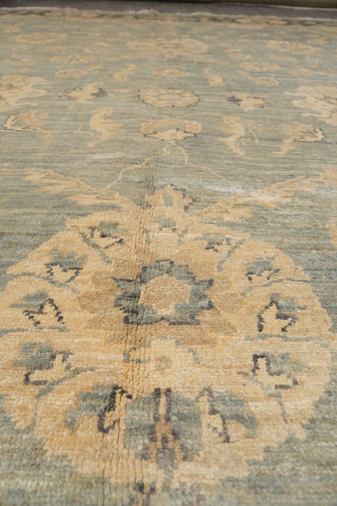 9 x 11.8 Olive Green Handmade Chobi Peshawar rug #F-4239