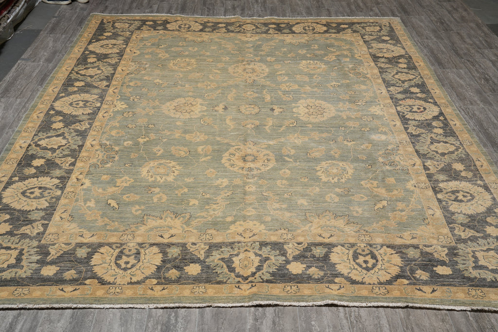 9 x 11.8 Olive Green Handmade Chobi Peshawar rug #F-4239