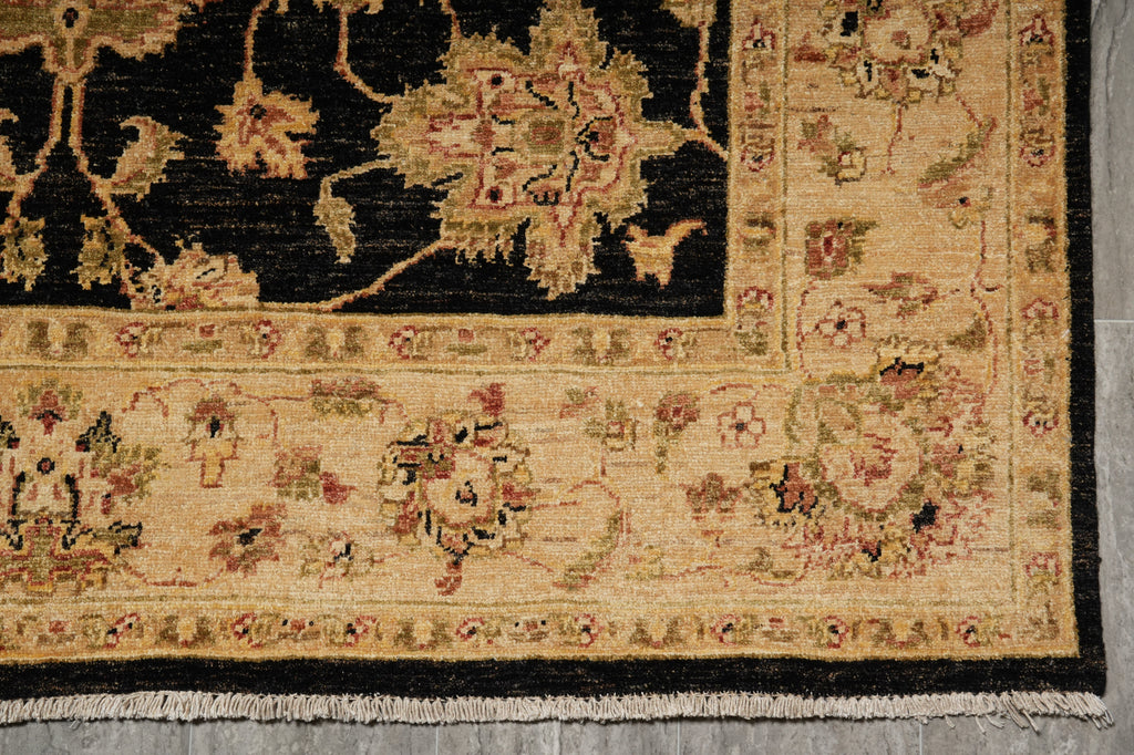 Decorative rug with intricate patterns on a plain background