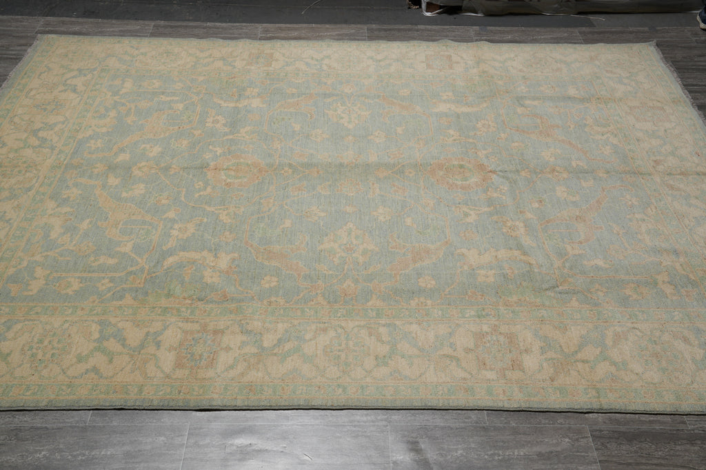 9 x 11 New Handmade Chobi Peshawar Rug Aqua Blue Green #F-4240