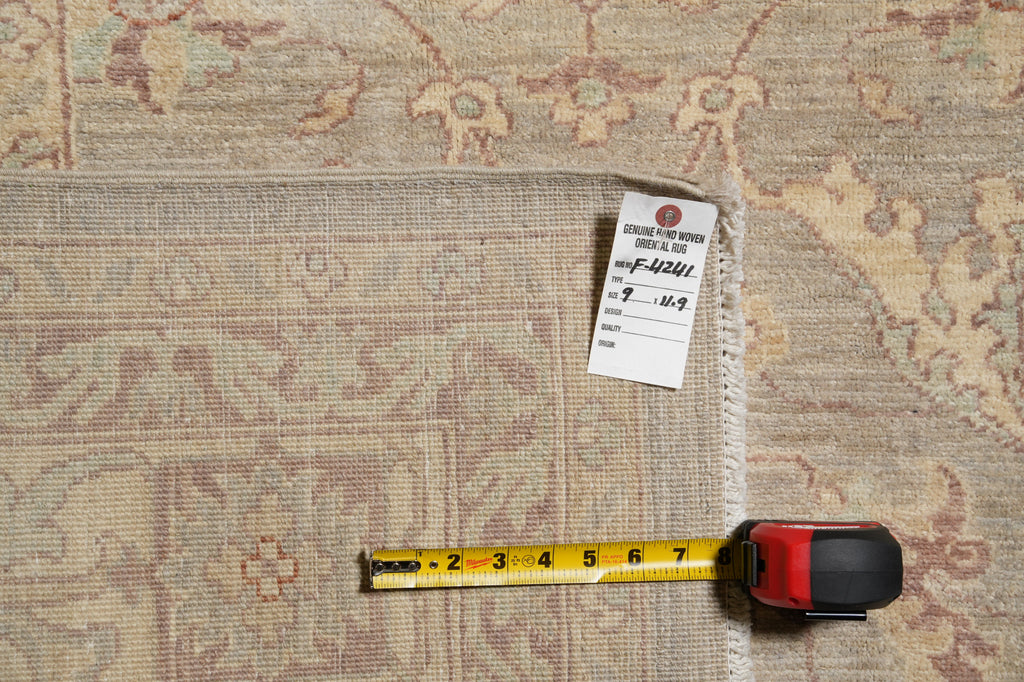 9 x 11.9 New Handmade Chobi Peshawar Rug Sage Gray Green Pastels Neutral #F-4241