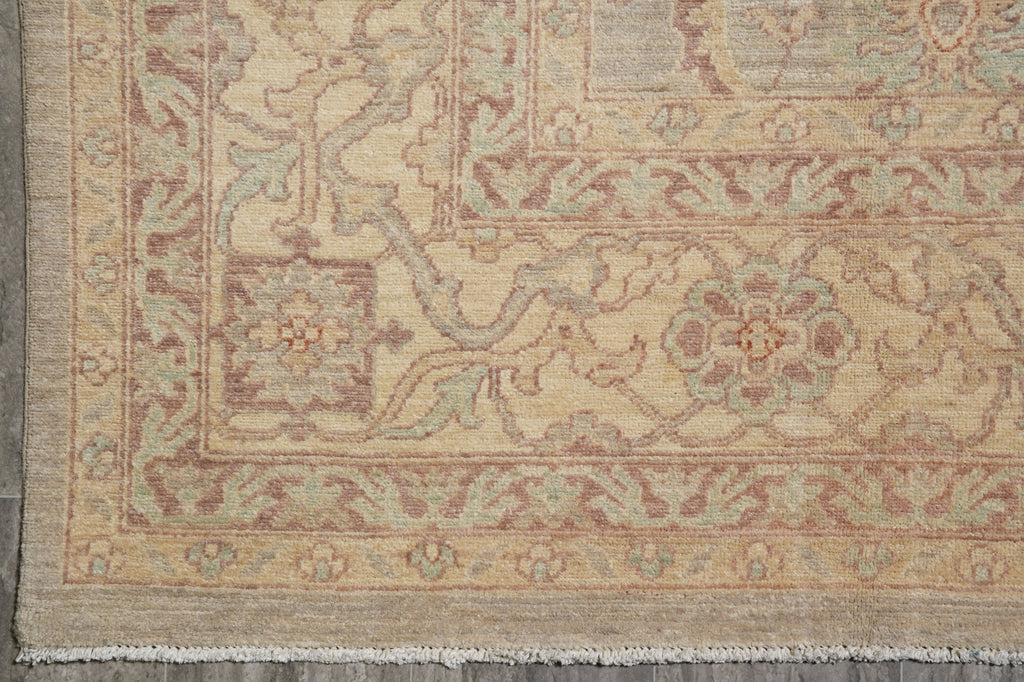 9 x 11.9 New Handmade Chobi Peshawar Rug Sage Gray Green Pastels Neutral #F-4241