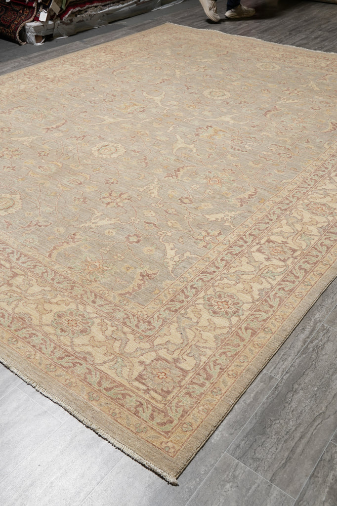 9 x 11.9 New Handmade Chobi Peshawar Rug Sage Gray Green Pastels Neutral #F-4241