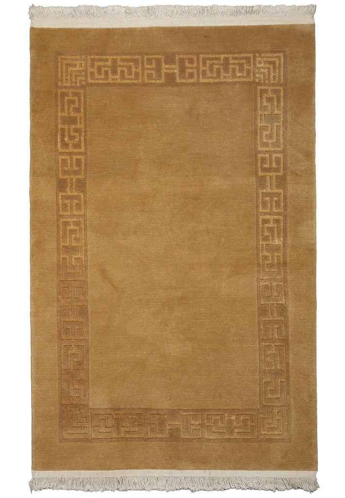 4 x 6 Squash Color Gabbeh Wool & Silk Nepalese/Tibet Rug #PIX-14275