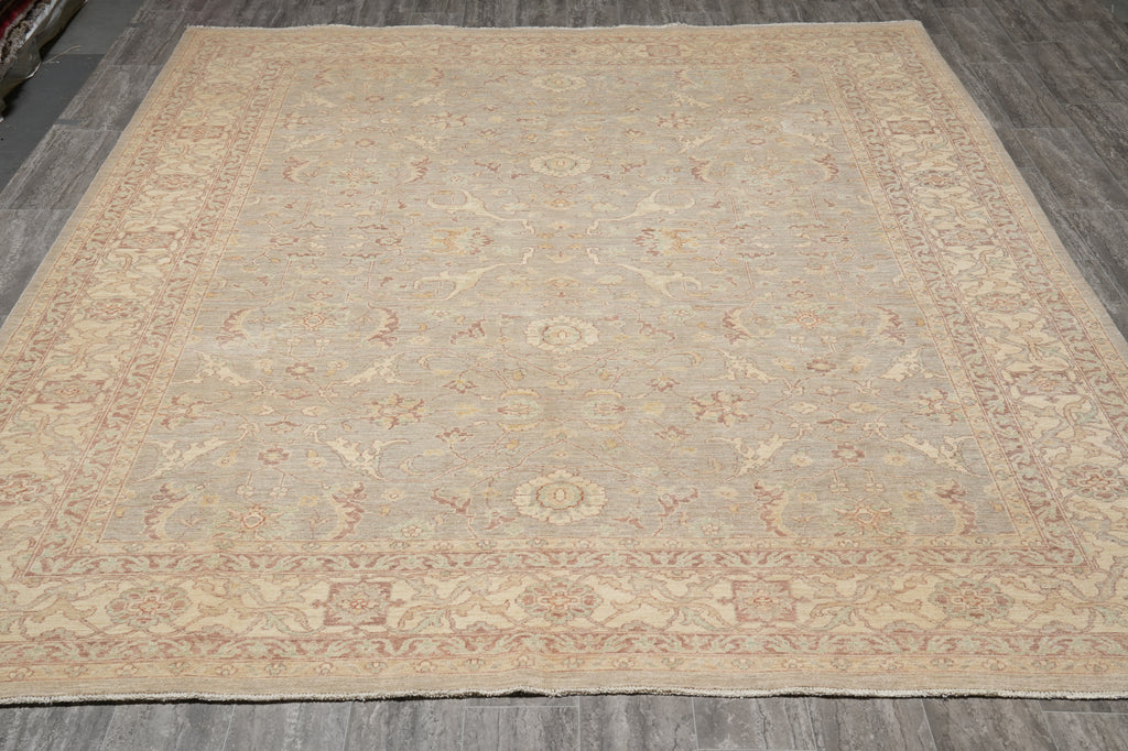 9 x 11.9 New Handmade Chobi Peshawar Rug Sage Gray Green Pastels Neutral #F-4241