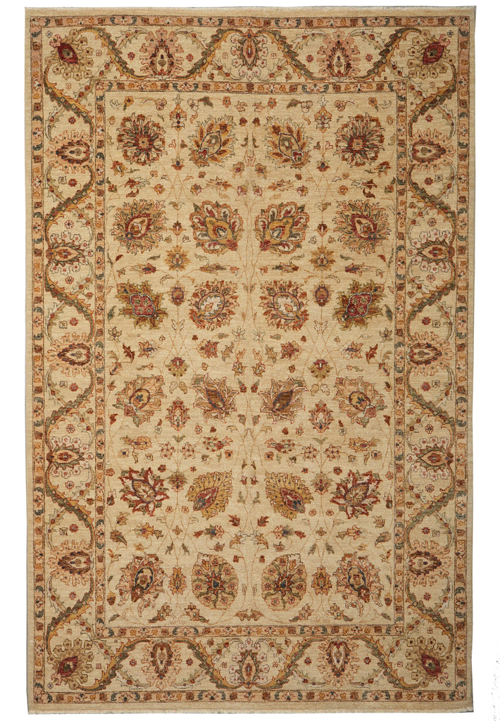 6.6 x 9.7 Quality Natural Wool Hand-Knotted Chobi Peshawar Rug Happy Warm Neutral Colors #B-73637