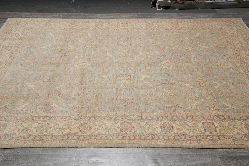 9 x 11.9 New Handmade Chobi Peshawar Rug Sage Gray Green Pastels Neutral #F-4241