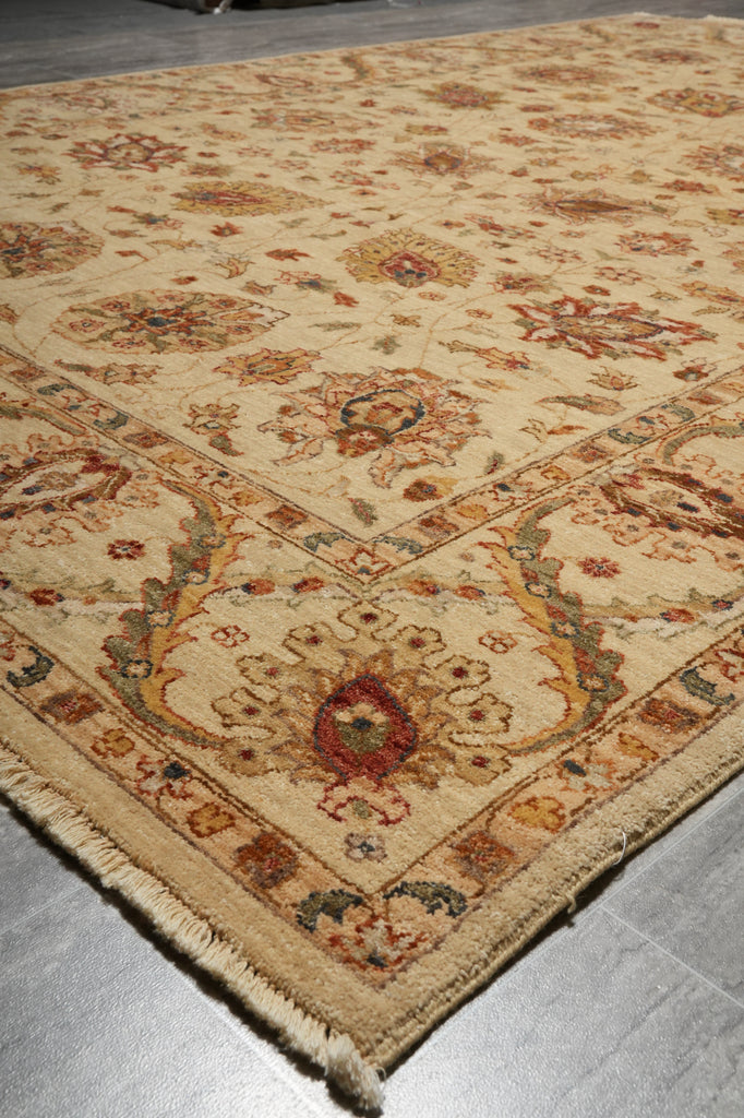 6.6 x 9.7 Quality Natural Wool Hand-Knotted Chobi Peshawar Rug Happy Warm Neutral Colors #B-73637