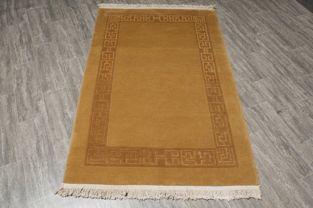 4 x 6 Squash Color Gabbeh Wool & Silk Nepalese/Tibet Rug #PIX-14275