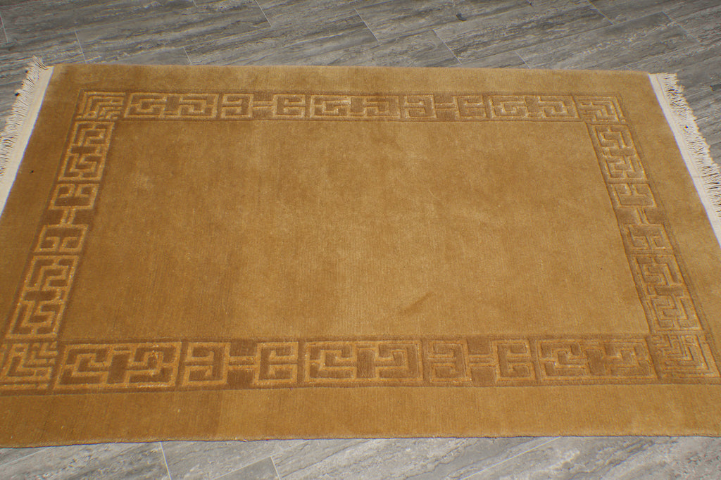 4 x 6 Squash Color Gabbeh Wool & Silk Nepalese/Tibet Rug #PIX-14275