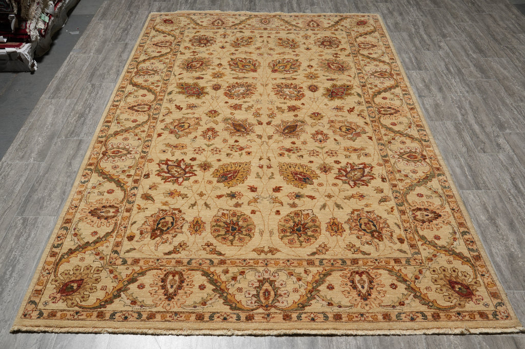 6.6 x 9.7 Quality Natural Wool Hand-Knotted Chobi Peshawar Rug Happy Warm Neutral Colors #B-73637