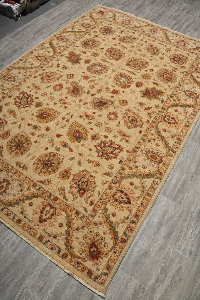 6.6 x 9.7 Quality Natural Wool Hand-Knotted Chobi Peshawar Rug Happy Warm Neutral Colors #B-73637