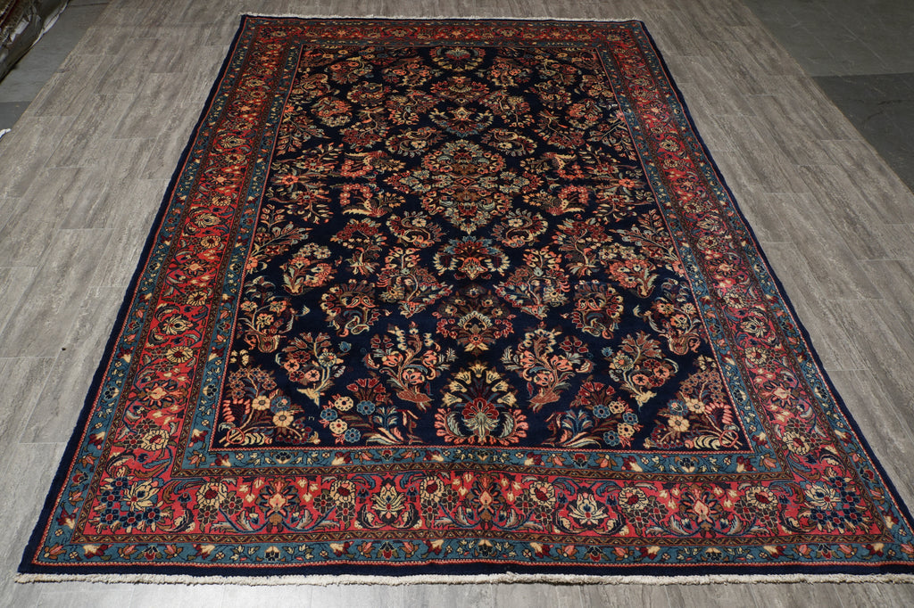 7 x 10.4 White Ivory Semi Antique Persian Sarouk Rug #B-72243