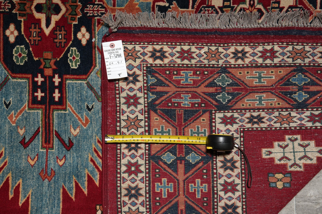 6.7 x 9 Hand-Knotted Kazak Chechen Rug Wool On Wool #F-3184