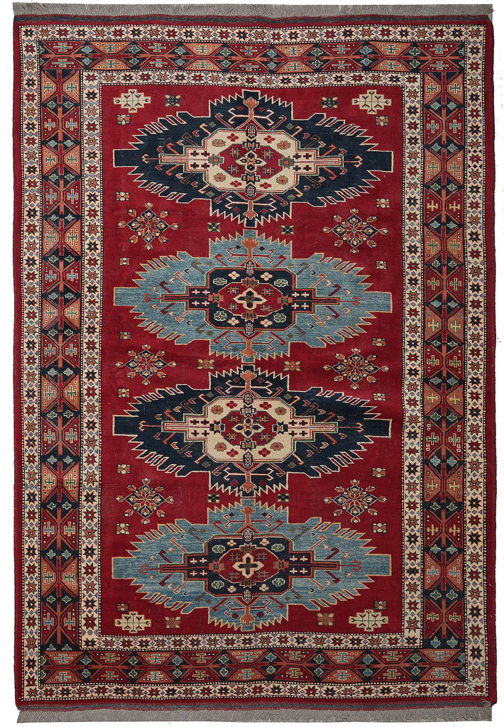 6.7 x 9 Hand-Knotted Kazak Chechen Rug Wool On Wool #F-3184