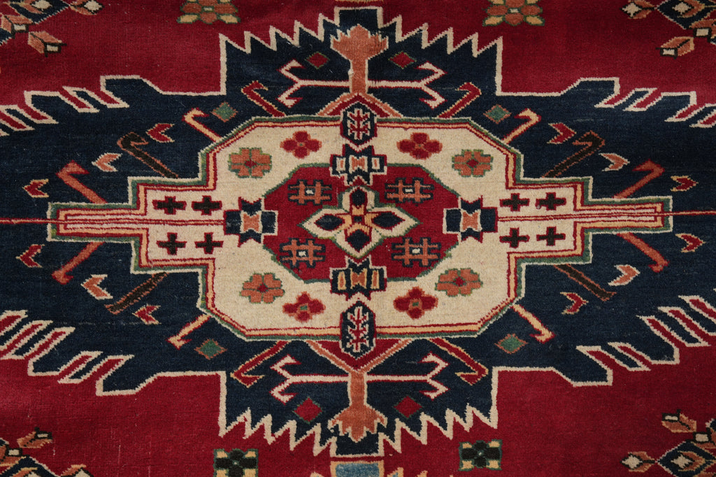 6.7 x 9 Hand-Knotted Kazak Chechen Rug Wool On Wool #F-3184