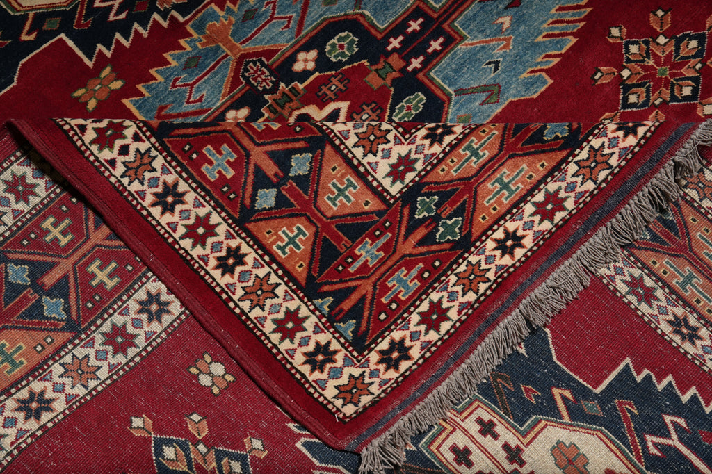 6.7 x 9 Hand-Knotted Kazak Chechen Rug Wool On Wool #F-3184