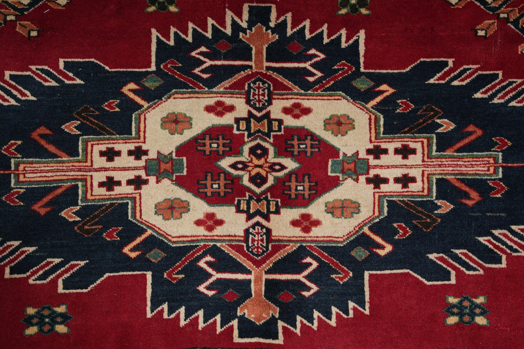 6.7 x 9 Hand-Knotted Kazak Chechen Rug Wool On Wool #F-3184