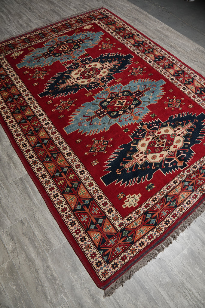 6.7 x 9 Hand-Knotted Kazak Chechen Rug Wool On Wool #F-3184