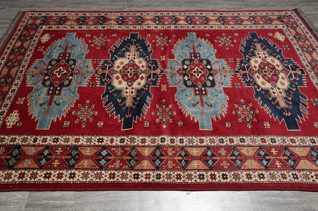 6.7 x 9 Hand-Knotted Kazak Chechen Rug Wool On Wool #F-3184