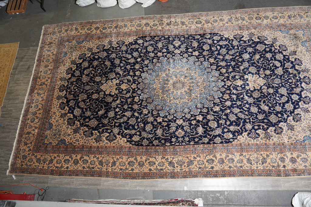 14 x 25.6 ft Large Fine Persian Nain Wool & Silk Rug – Hand-Knotted 400 KPSI Masterpiece #F-5938