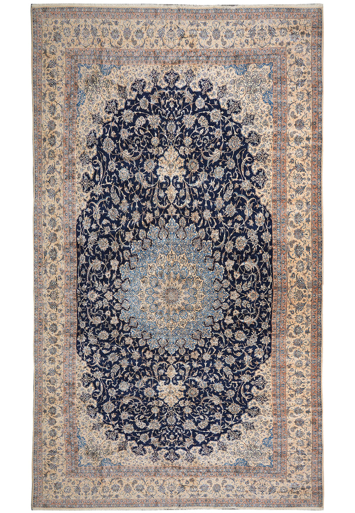 14 x 25.6 ft Large Fine Persian Nain Wool & Silk Rug – Hand-Knotted 400 KPSI Masterpiece