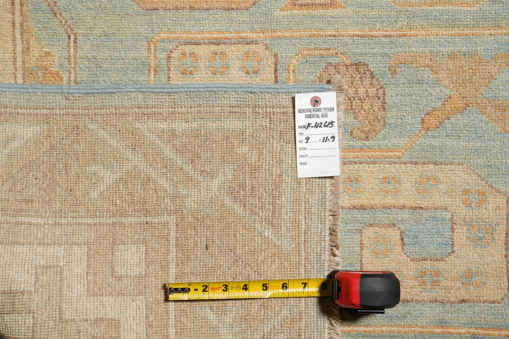 9 x 11.9 Light Blue New Handmade Chotan Chobi Peshawar Rug #F-4245