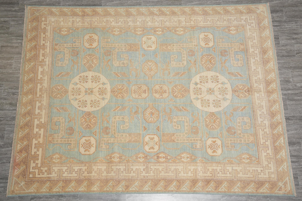 9 x 11.9 Light Blue New Handmade Chotan Chobi Peshawar Rug #F-4245