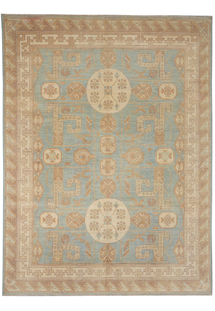 9 x 11.9 Light Blue New Handmade Chotan Chobi Peshawar Rug #F-4245