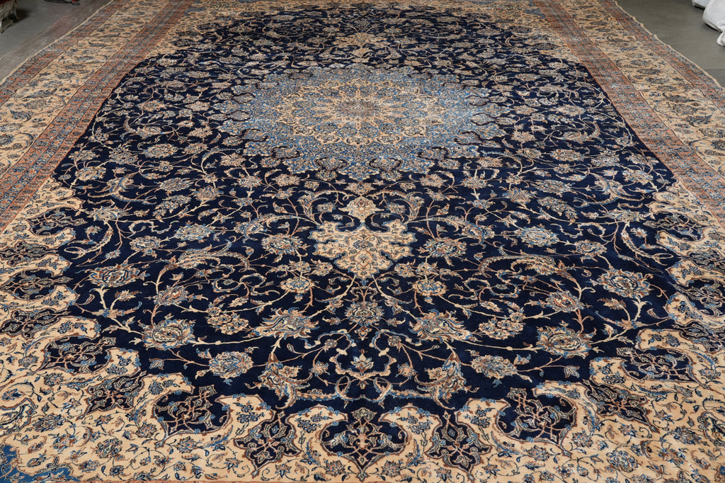 14 x 25.6 ft Large Fine Persian Nain Wool & Silk Rug – Hand-Knotted 400 KPSI Masterpiece #F-5938