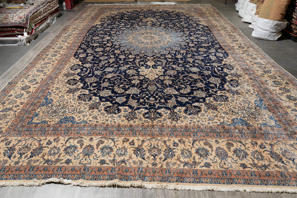 14 x 25.6 ft Large Fine Persian Nain Wool & Silk Rug – Hand-Knotted 400 KPSI Masterpiece #F-5938