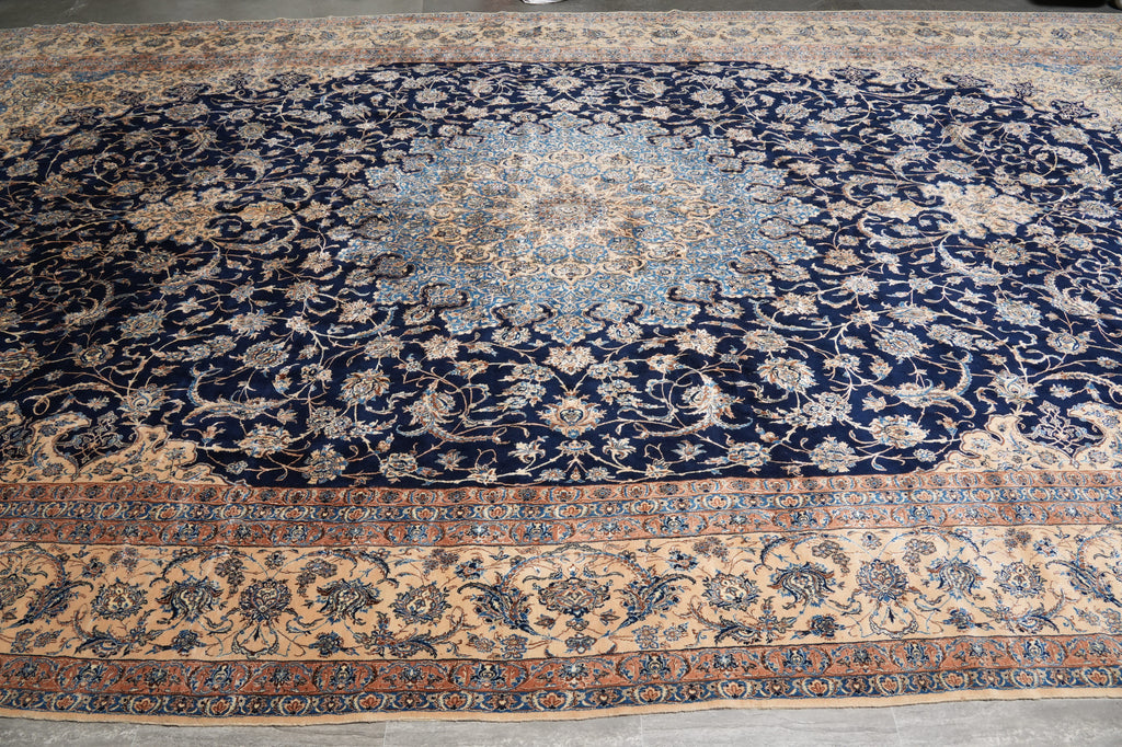 14 x 25.6 ft Large Fine Persian Nain Wool & Silk Rug – Hand-Knotted 400 KPSI Masterpiece