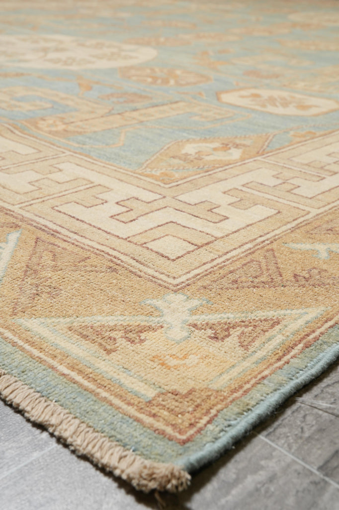 9 x 11.9 Light Blue New Handmade Chotan Chobi Peshawar Rug #F-4245