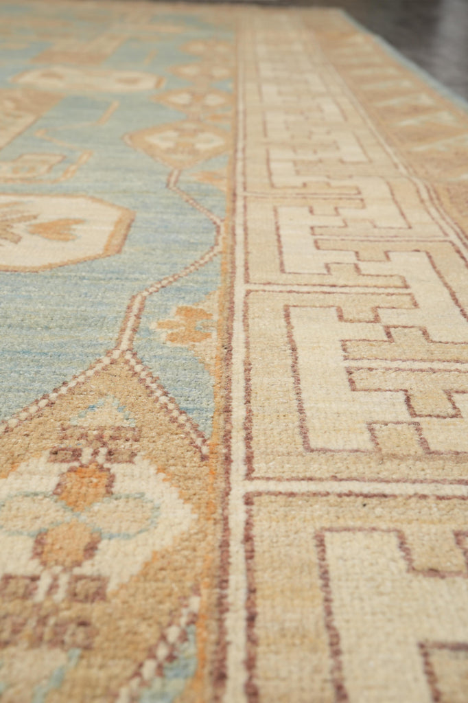 9 x 11.9 Light Blue New Handmade Chotan Chobi Peshawar Rug #F-4245