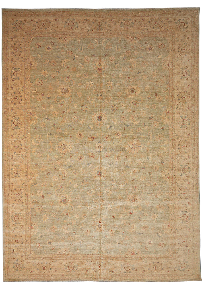 12.11 x 17.5 Light Green Chobi Peshawar Zigler Rug Sale
