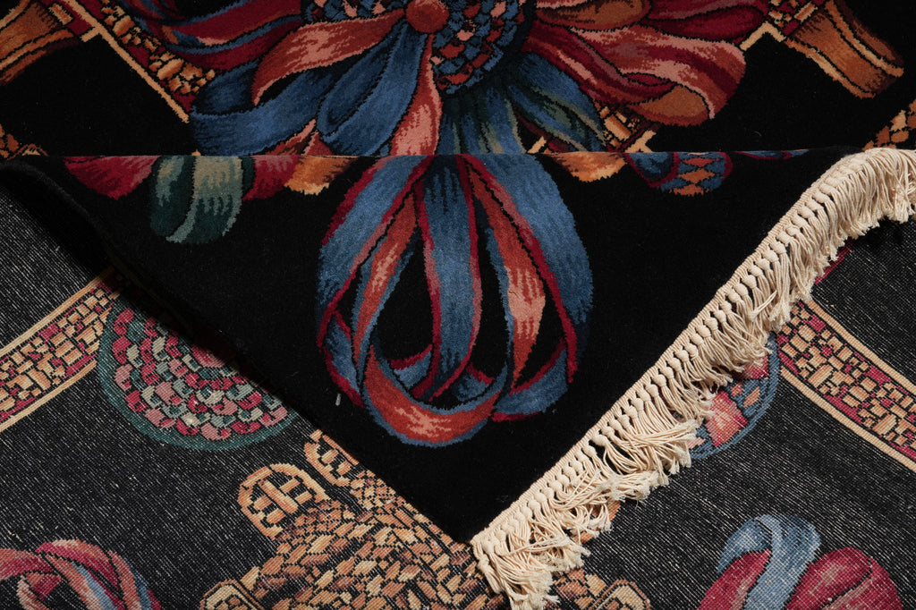 6 x 6 Feet Square Handmade Rug French Black #PIX-16005a