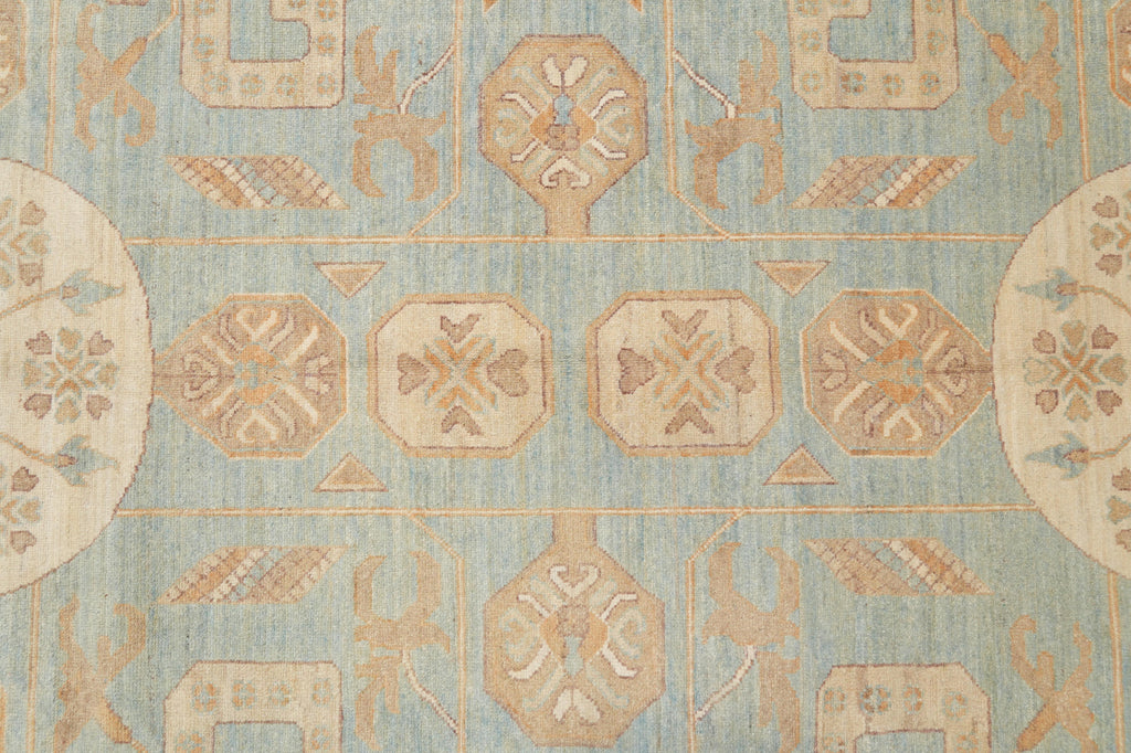 9 x 11.9 Light Blue New Handmade Chotan Chobi Peshawar Rug #F-4245