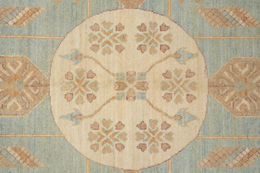 9 x 11.9 Light Blue New Handmade Chotan Chobi Peshawar Rug #F-4245