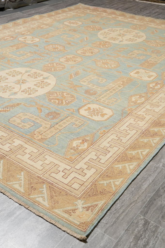 9 x 11.9 Light Blue New Handmade Chotan Chobi Peshawar Rug #F-4245