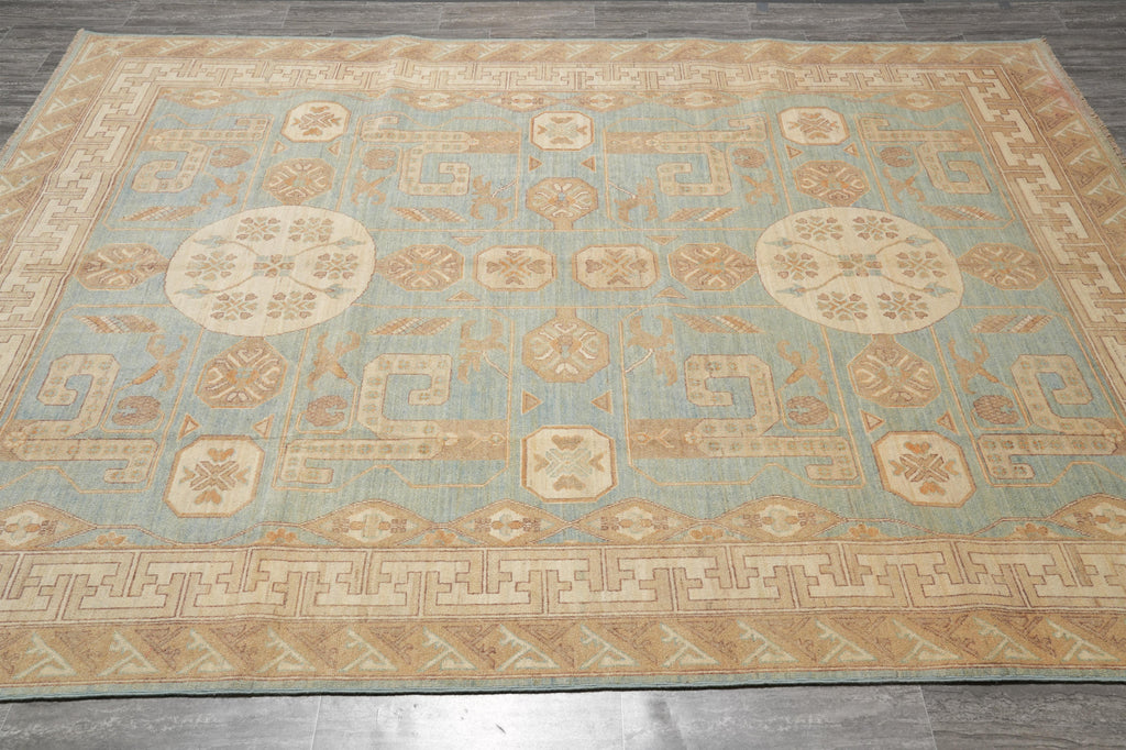 9 x 11.9 Light Blue New Handmade Chotan Chobi Peshawar Rug #F-4245