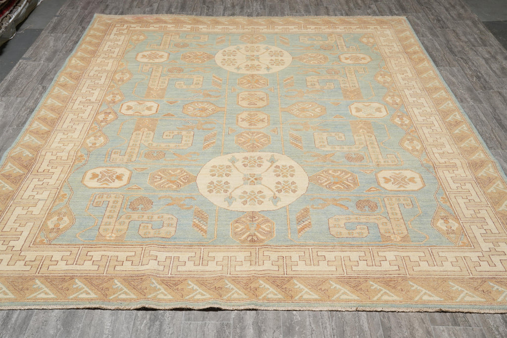 9 x 11.9 Light Blue New Handmade Chotan Chobi Peshawar Rug #F-4245