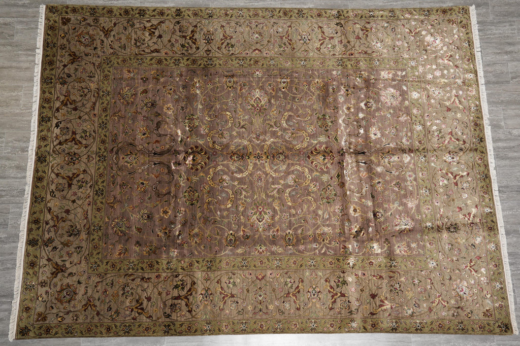 9 x 12 High Quality Wool and SIlk Jaipur Rug Brown Green Carpet #F-4246