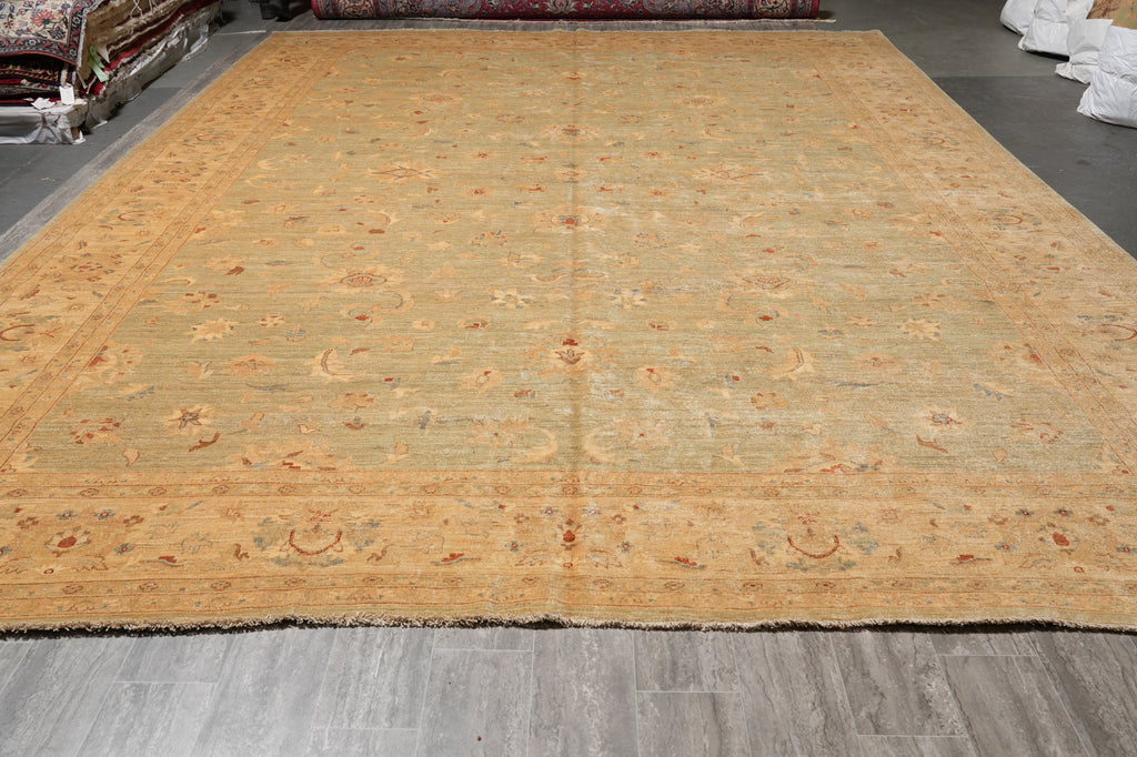 13 x 17.5 Light Green Chobi Peshawar Zigler Rug Sale #PIX-15433