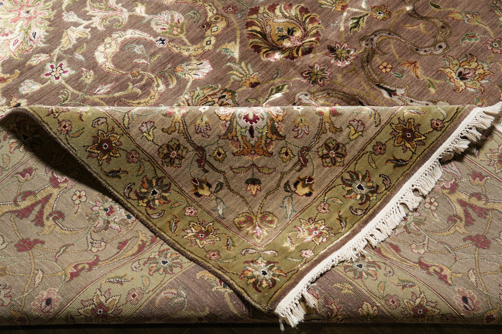 9 x 12 High Quality Wool and SIlk Jaipur Rug Brown Green Carpet #F-4246