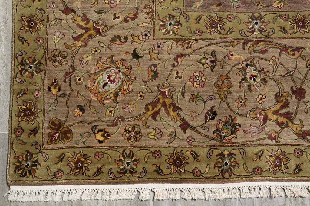 9 x 12 High Quality Wool and SIlk Jaipur Rug Brown Green Carpet #F-4246