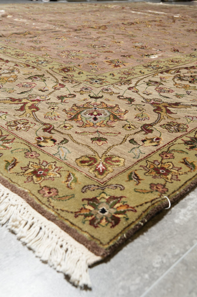 9 x 12 High Quality Wool and SIlk Jaipur Rug Brown Green Carpet #F-4246